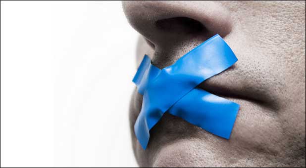 Man with mouth taped shut