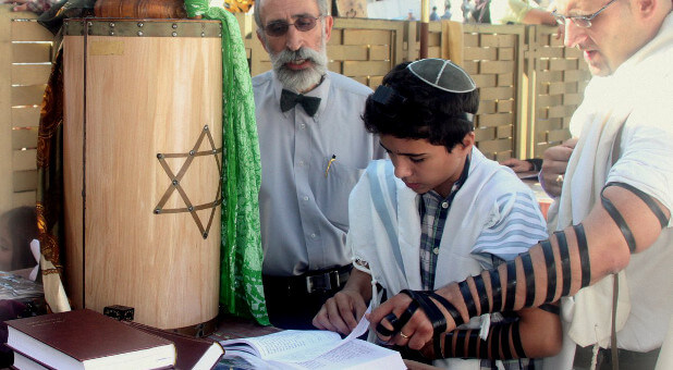 Jewish boy during Bar Mitzvah