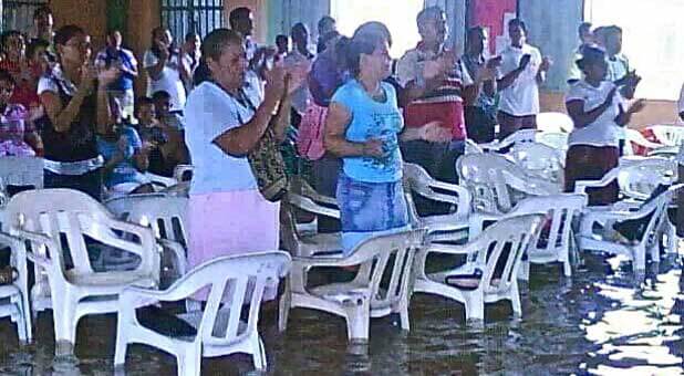 Worshippers after typhoon