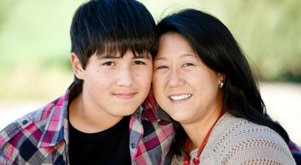 Asian mom with her son