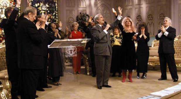 Lee Grady believes the time for preaching styles like TBN's Paul Crouch (center) has passed.