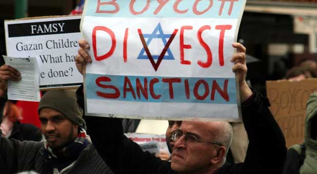 A Boycott, Divestment and Sanctions (BDS) protest against Israel in Melbourne, Australia, on June 5, 2010.