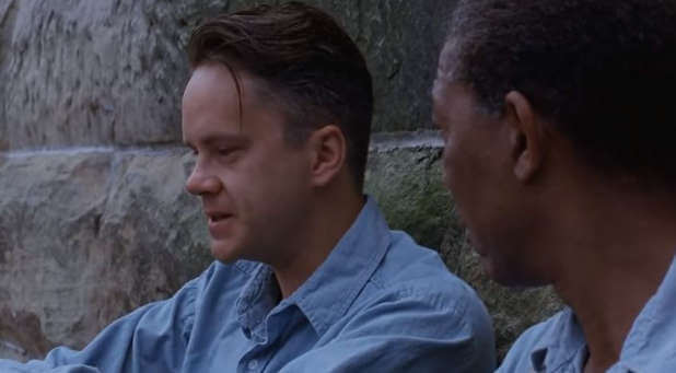 Tim Robbins and Morgan Freeman in a scene from The Shawshank Redemption