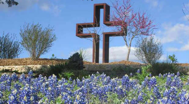 The cross at The Coming King Sculpture Prayer Garden in Kerrville, Texas.