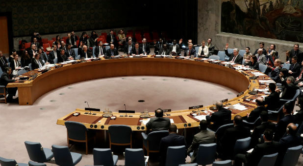 The United Nations Security Council Votes on a resolution.